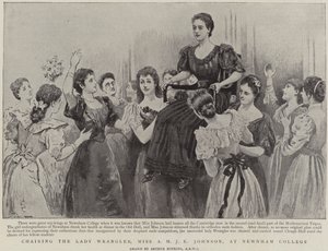 Portare in trionfo la Lady Wrangler, Miss A M J E Johnson, al Newnham College, Cambridge
