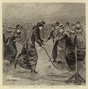 Hockey sul ghiaccio, una partita femminile sul lago nel Wimbledon Park da Arthur Hopkins