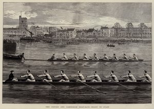 La gara di canottaggio Oxford e Cambridge, pronti per la partenza