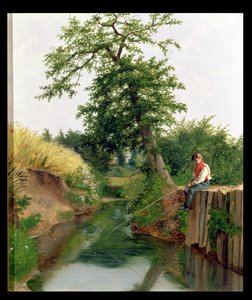 Un ragazzo che pesca da Arthur Hughes