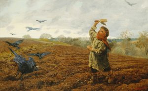 Lo spaventapasseri; "Piccioni e corvi, attenti alle vostre dita", 1884 da Arthur Hughes