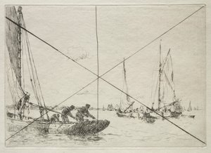 Dragaggio di ostriche, West Mersea da Arthur John Trevor Briscoe