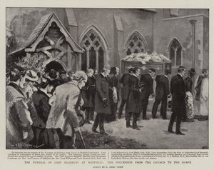 Il funerale di Lady Salisbury a Hatfield, la processione dalla chiesa alla tomba (litografia)