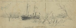 La USS Currituck e il rimorchiatore Seth Low sul fiume Pamunkey, 1862 da Arthur Lumley