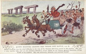 La regina Boadicea guida le sue truppe in battaglia, 61 d.C. (litografia a colori) da Arthur Moreland