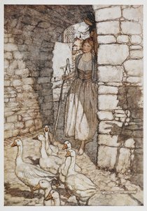Una ragazza con delle oche da Arthur Rackham