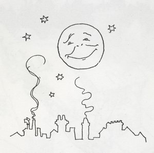 Una luna sorridente sopra i tetti da Arthur Rackham