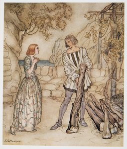 Ahimè, ora, ti prego, non lavorare così duramente, illustrazione da La Tempesta di William Shakespeare, pub. 1926 da Arthur Rackham