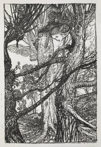 Alice come un serpente che parla a un piccione da Arthur Rackham