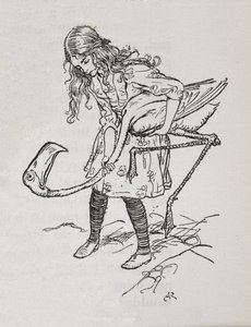 Alice che gioca a croquet con un fenicottero da Arthur Rackham