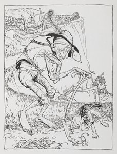 Un vecchio storto con il suo gatto storto e la sua casa storta da Arthur Rackham