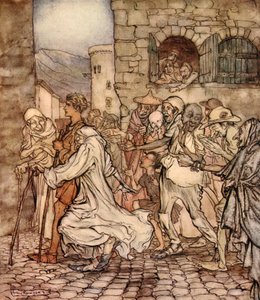 Mentre Perseo camminava, la gente lo indicava, illustrazione da 