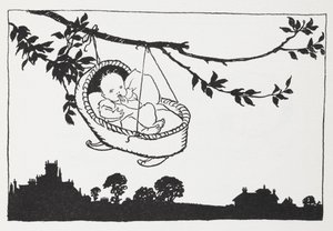 Bambino in una culla appesa a un ramo da Arthur Rackham