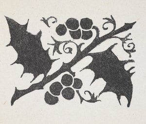 Stampa in bianco e nero di foglie e bacche di agrifoglio da Arthur Rackham