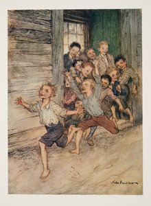 Scoppiando come una legione di giovani diavoli, da La leggenda di Sleepy Hollow di Washington Irving (1783 - 1859), pub. 1928 da Arthur Rackham