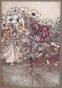 Ma se guardi, e temono che non ci sia tempo per nascondersi, stanno fermi fingendo di essere fiori, da Peter Pan nei Giardini di Kensington di J M Barrie (1860 - 1937), pub. 1906 da Arthur Rackham