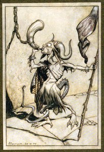 Prima che il corno alla Porta della Torre del Barbican fosse suonato con un forte potere di venti trombettieri da Arthur Rackham