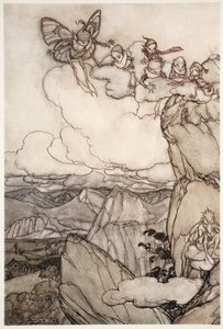 Fate nelle montagne, da Rip Van Winkle di Washington Irving, pub. 1910 da Arthur Rackham