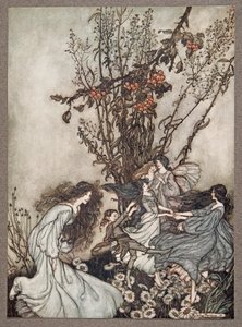 Le fate non dicono mai Siamo felici, quello che dicono è Ci sentiamo danzanti, da Peter Pan nei Giardini di Kensington di J M Barrie, pub. 1906 da Arthur Rackham