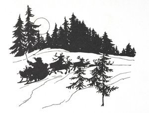 Babbo Natale che viaggia attraverso un bosco innevato sulla sua slitta da Arthur Rackham
