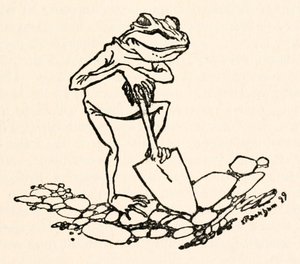 Rana con una vanga dai Viaggi di Gulliver di Jonathan Swift da Arthur Rackham