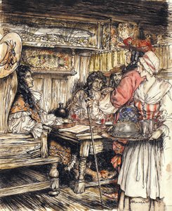 Vai a vedere in uno dei caffè in King Street a Westminster, illustrazione da The Compleat Angler di Isaac Walton, 1931 da Arthur Rackham