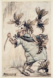 Il Combattimento di Gulliver con le Vespe, da I Viaggi di Gulliver di Jonathan Swift (1667 - 1745), pub. 1909