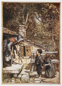 Hansel e Gretel alla casa della vecchia. da Arthur Rackham