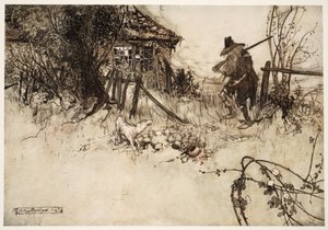 Trovò la casa in rovina? Il mio stesso cane, sospirò il povero Rip, mi ha dimenticato, da Rip Van Winkle di Washington Irving, pub. 1910 da Arthur Rackham