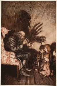 Preferiva fare amicizia con la nuova generazione, con la quale presto divenne molto popolare., da Rip Van Winkle di Washington Irving, pub. 1910 da Arthur Rackham