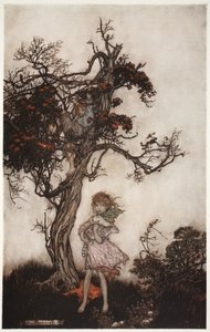 I suoi figli erano così stracciati e selvaggi come se non appartenessero a nessuno., da Rip Van Winkle di Washington Irving, pub. 1910 da Arthur Rackham