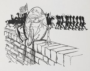 Humpty Dumpty seduto su un muro