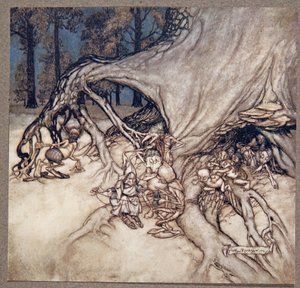 Se i cattivi tra le fate dovessero essere fuori, da Peter Pan nei Giardini di Kensington di J M Barrie (1860 - 1937), pub. 1906 da Arthur Rackham