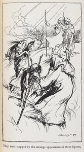 Illustrazione delle tre streghe, Macbeth e Banquo da Arthur Rackham
