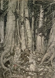 Nella Foresta con una Botte da Rip Van Winkle scritto da Washington Irving, 1905 da Arthur Rackham