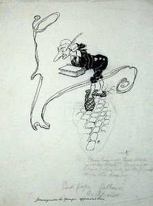 Jorumgander il Giovane lasciò il suo negozio e si avvicinò a loro con una scatola di penne che offrì in vendita, illustrazione da 