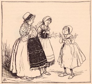 Ora so perché quella cosa altezzosa lì non mangia. Illustrazione di Arthur Rackham da Fiabe dei Grimm Occhio-uno, Occhio-due e Occhio-tre. da Arthur Rackham