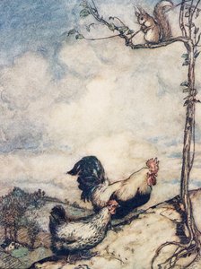 Ora saliremo sulla collina e faremo una bella festa prima che lo scoiattolo porti via tutte le noci, da Le fiabe dei fratelli Grimm, pub. 1909 da Arthur Rackham