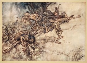 O mostruoso! O strano! siamo perseguitati. Pregate, maestri! fuggite, maestri! Aiuto!, illustrazione da 
