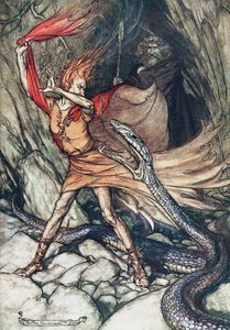 Ohe! Ohe! Terribile drago, oh, non inghiottirmi! Illustrazione per L