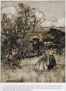 Puck appare a Dan e Una. Una storia ambientata nelle colline del Sussex. da Arthur Rackham