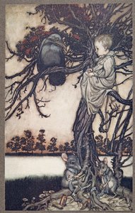 Presentò il suo strano caso al vecchio Solomon Caw, da Peter Pan nei Giardini di Kensington di J M Barrie (1860 - 1937), pub. 1906 da Arthur Rackham