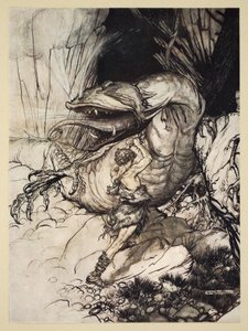 Sigfrido uccide Fafner, illustrazione da 