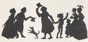Silhouette di un ragazzo e un uomo che salutano le persone sulla strada di casa dalla chiesa da Arthur Rackham