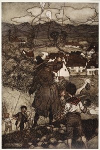Insegnava loro a far volare gli aquiloni, da Rip Van Winkle di Washington Irving, pub. 1910 da Arthur Rackham