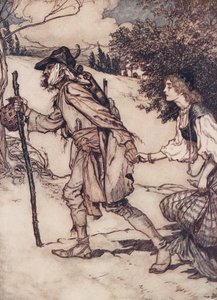 Il mendicante la prese per mano e la condusse via, da Le fiabe dei fratelli Grimm, pub. 1909