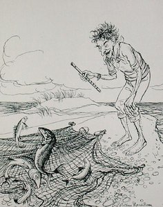 Il pescatore che suona il flauto, illustrazione da 