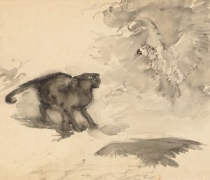 Il pappagallo e il gatto (Schizzo per "Buonanotte" di Eleanor Gates) da Arthur Rackham
