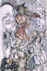 Il pifferaio magico di Hamelin, illustrazione per la poesia di Robert Browning (1812-89) pub. 1934 da Arthur Rackham