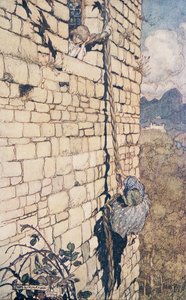 La strega salì, da Le fiabe dei fratelli Grimm, pub. 1909 da Arthur Rackham